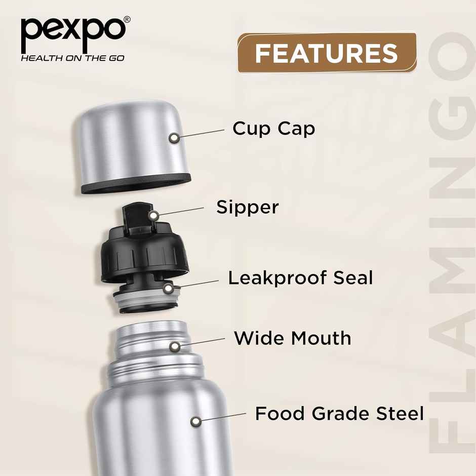 Pexpo Thermosteel Flip Lid Flask Flamingo | 1 L | Silver