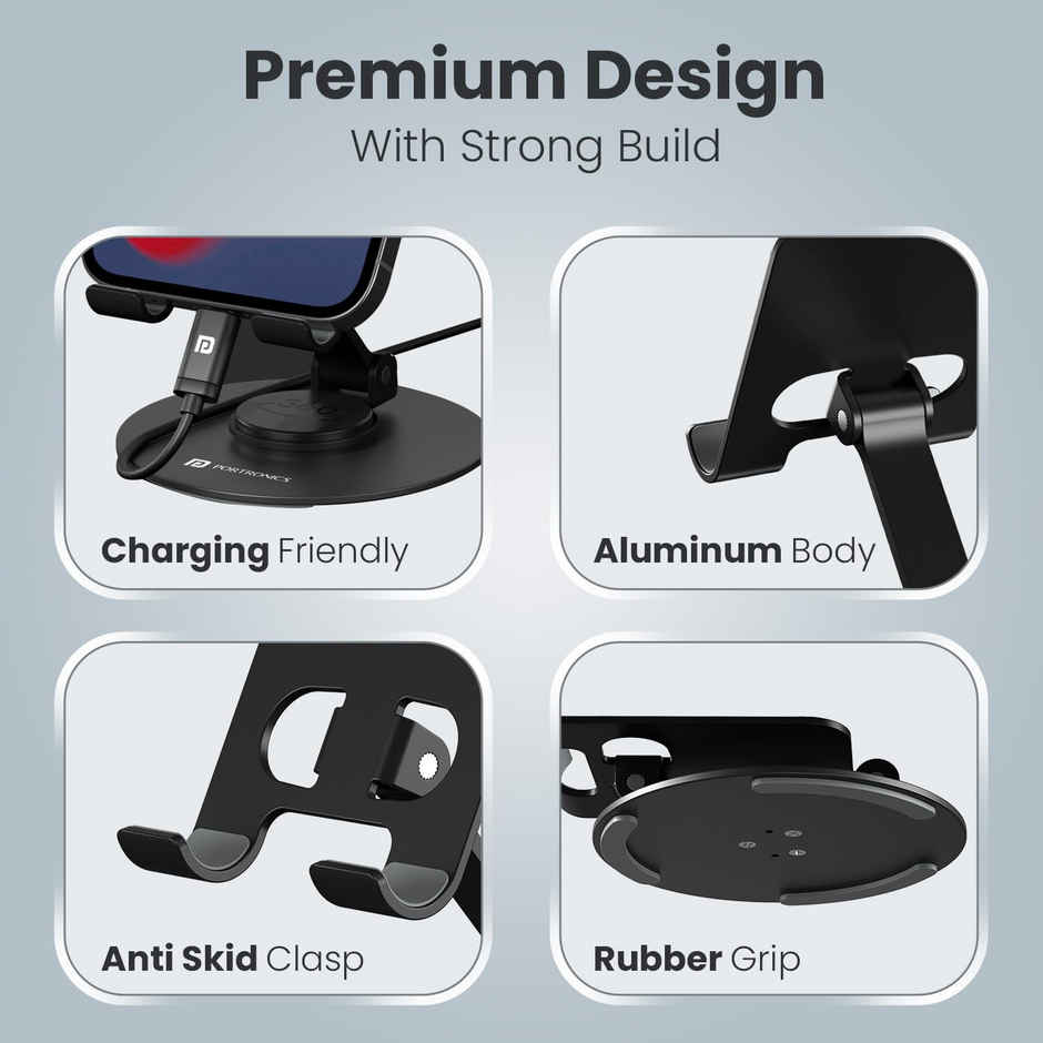 Portronics Mobot 4, 360 Degree Universal Mobile Holder - Black