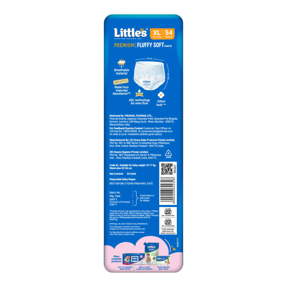 Little's Fluffy Soft Premium Baby Pant Style Diaper | XL | Leakage Free | 54 pcs