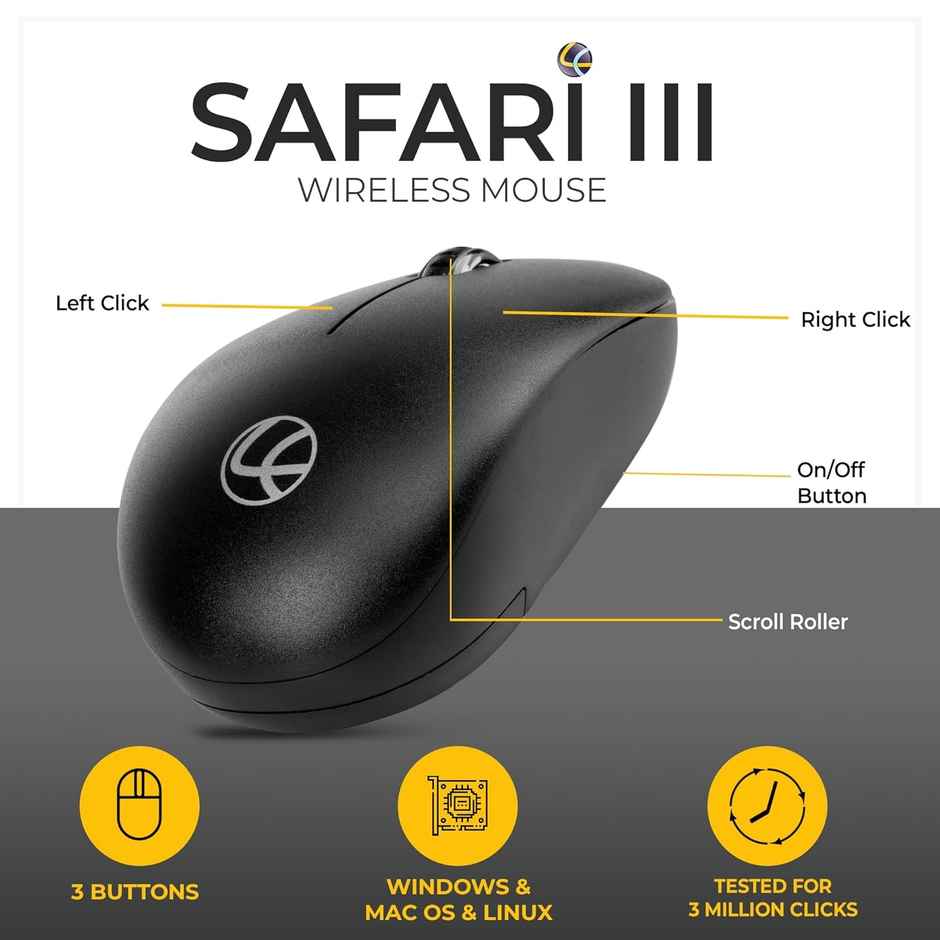 Lapcare Safari Iii B Wireless Mouse-2.4Ghz & Upto 1600 Dpi With Duracell Battery & 3 Year Warranty - Black