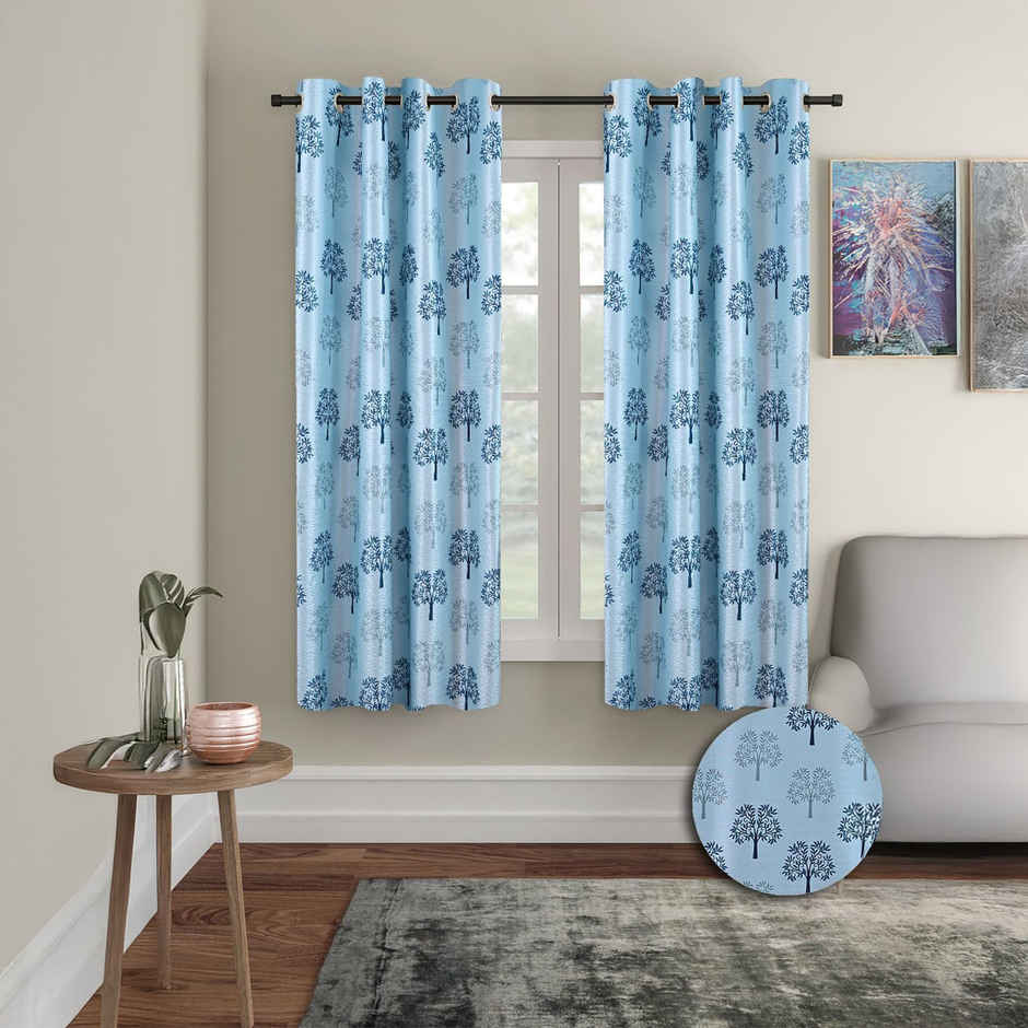 Cortina Polyster Printed Door Curtain 7Ft - Sky Blue