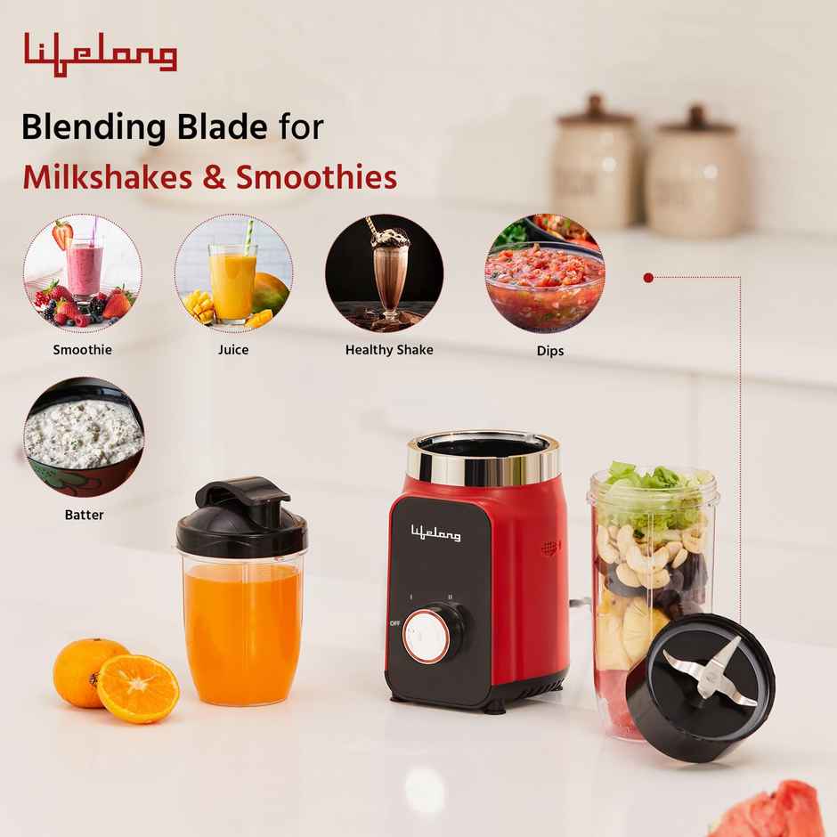 Lifelong Nutri Blender for Smoothies and Juices 500 Watts with 2 Jars Stainless Steel Blades