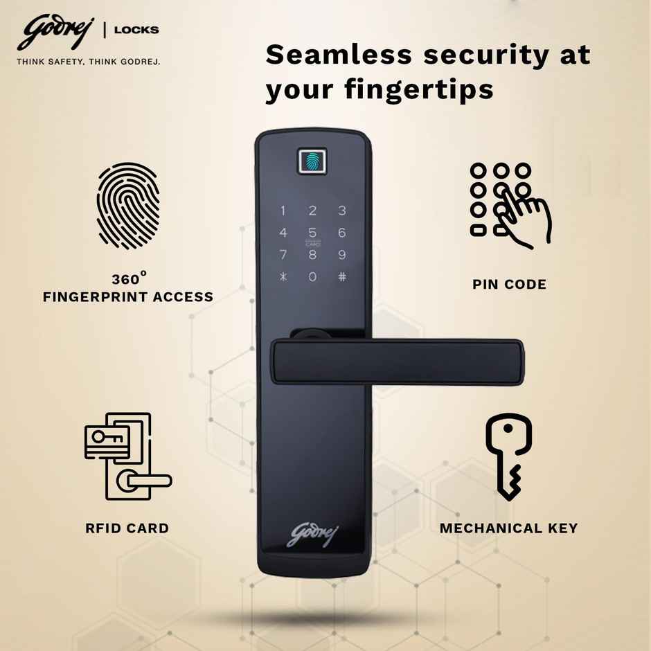 Godrej Smart Lock Catus Touch Plus | 4-in-1 Access | Fingerprint, RFID, Pin, Mechanical Key