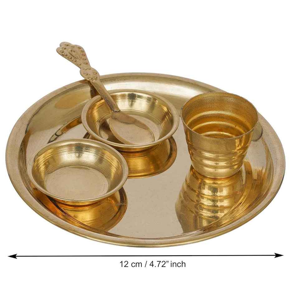 Brass Puja Thali | 5 in | with 2 Katori Bowls, 1 Spoon and 1 Glass | Ecraftindia