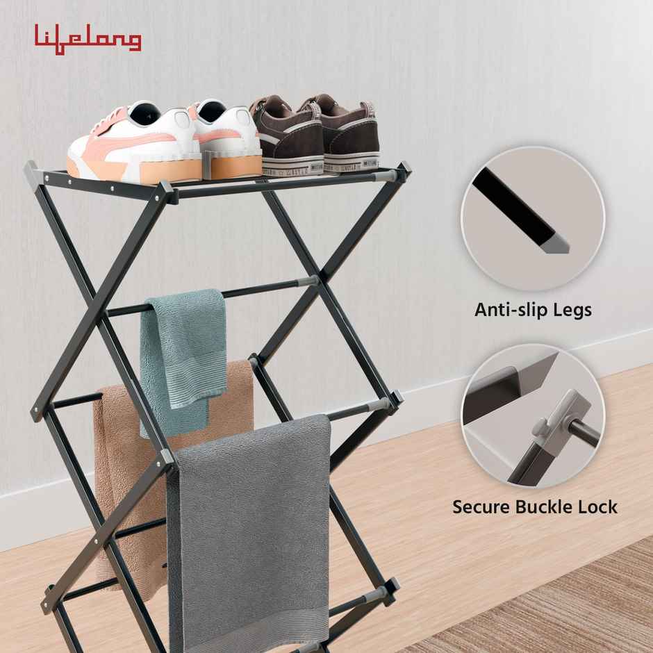 Lifelong Clothes Drying Stand Foldable Hanging Stand | Extendable Width | Portable & Easy to Store