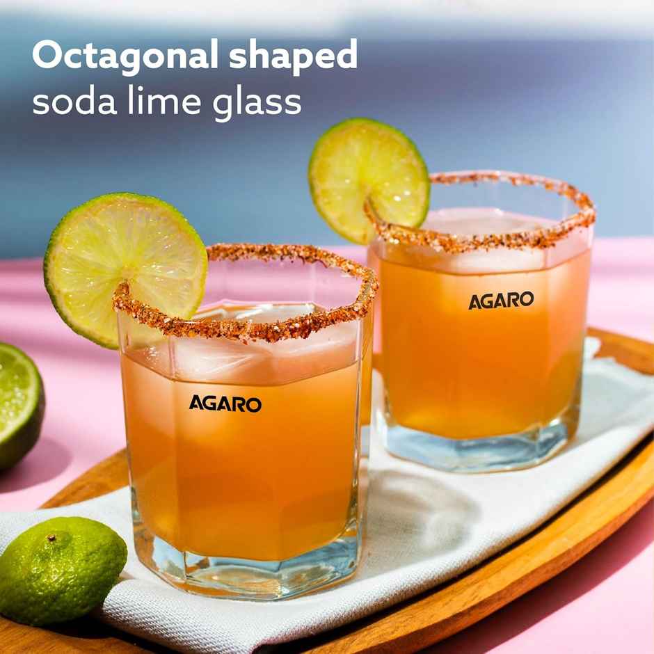 AGARO Elegant Octagonal Glass 200 ml set of 6