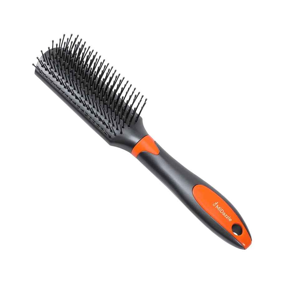 Midazzle Premium Flat Grey and Orange Hair Brush |MIHB0005