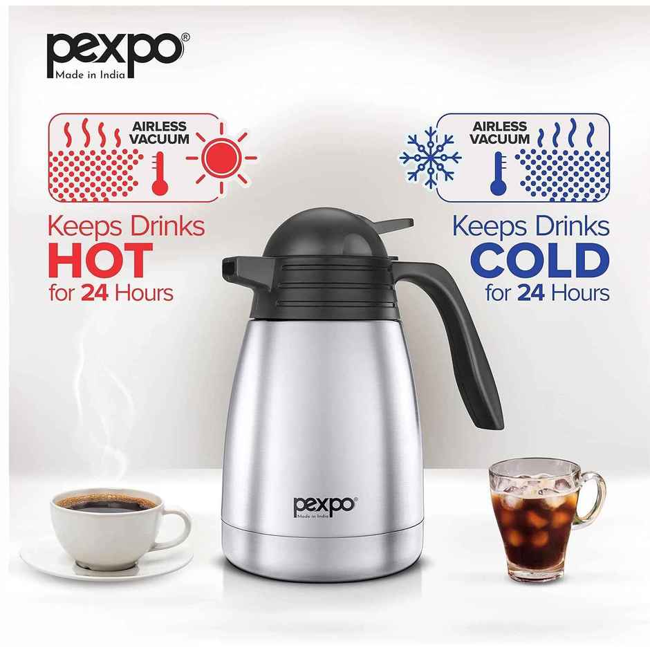 Go24 | Pexpo Cosmo Stainless Steel Thermal Carafe | 1 L | Silver | Coffee/Tea Carafe Heat & Cold Retention
