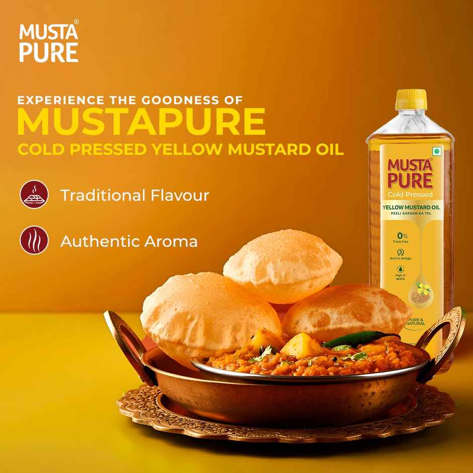 MustaPure Yellow Mustard Oil (Cold Pressed) | Pure & Natural | Cooking Oil | Bottle