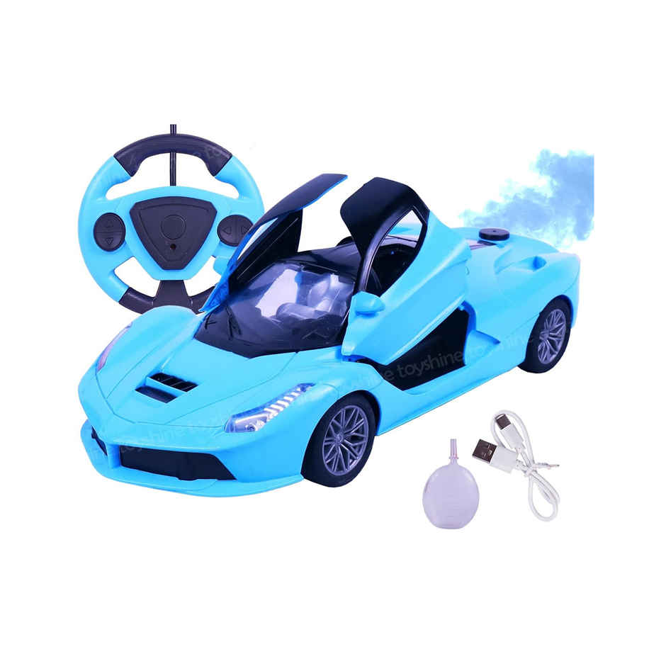 Toyshine 1:14 RC Fast Racing Toy Car with Booster Spray & Opening Doors, Blue