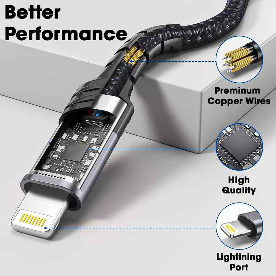 Sounce Nylon Braided USB to Lightning Cable | Fast Charging & Data Sync | 1.5 m | Grey