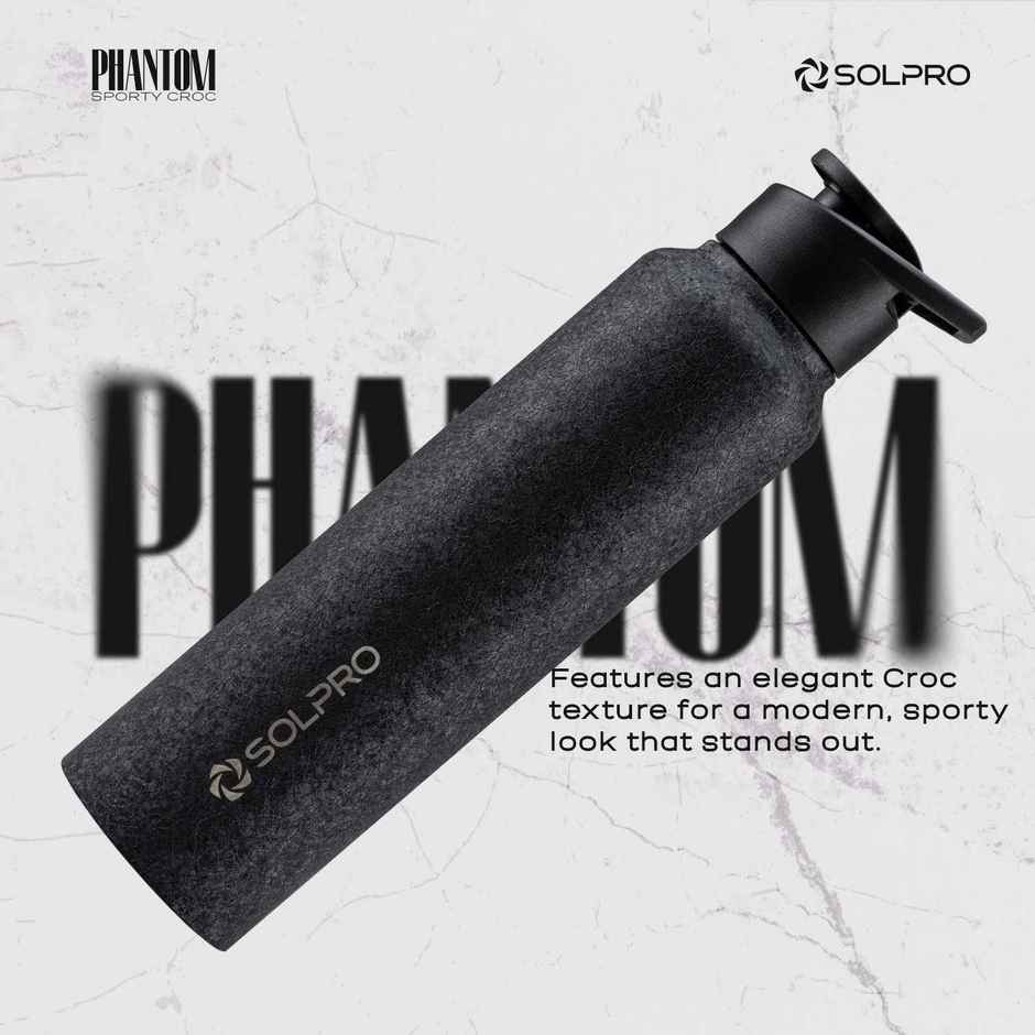 Solpro Phantom Stainless Steel Water Bottle with Flip Top Cap | Gym Bottle | Odor & Bpa Free | 1 L | Black
