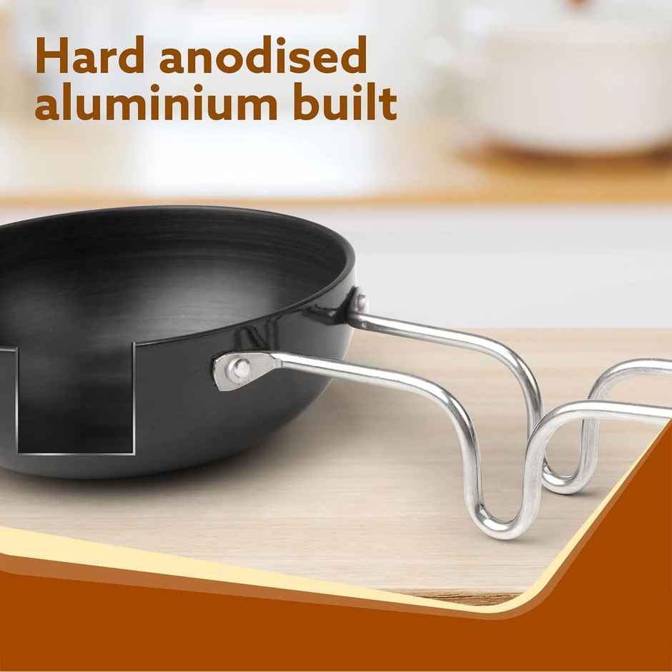 Agaro Elite Hard Anodised Tadka Pan, Riveted handle, 4 mm thick plate, Gas Oven Compatible