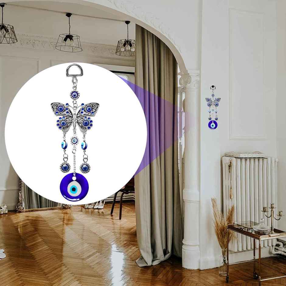 TIED RIBBONS Butterfly Evil Eye Wall Hanging | Dark Blue