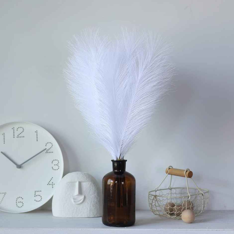 Tied Ribbons Set of 4 Fluffy Pampas Grass Artificial Flower (White, 45.7 Cm)