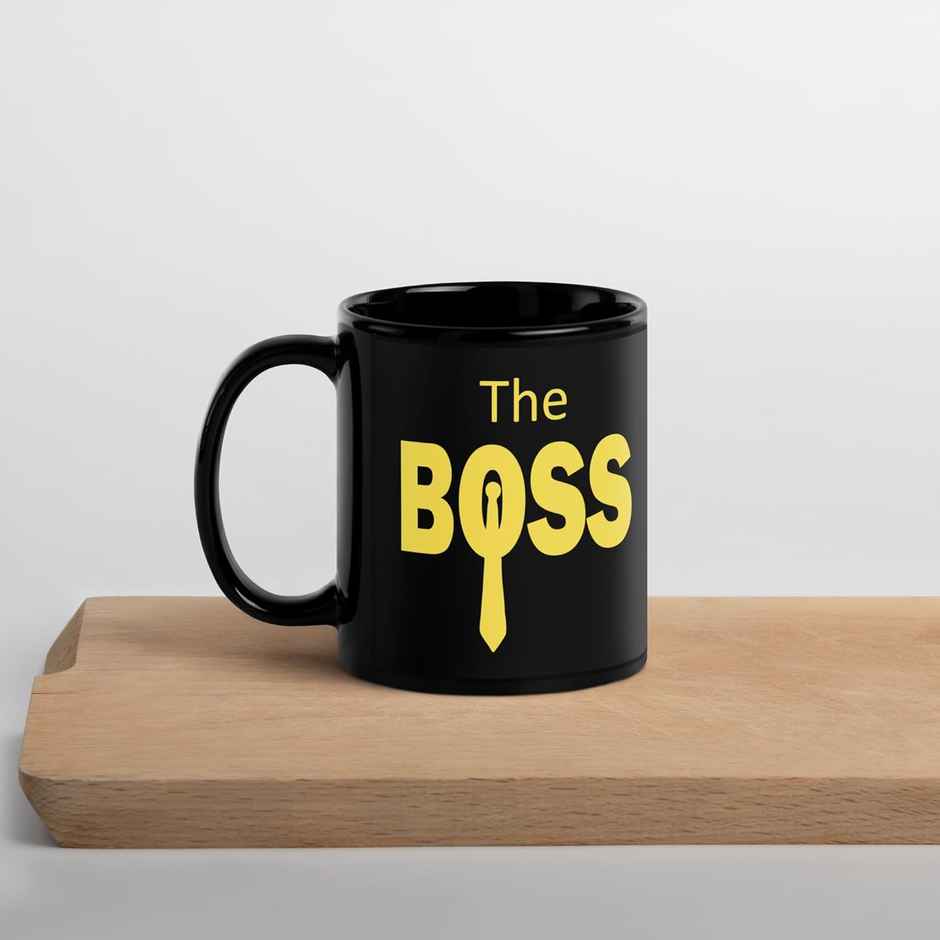 Kooltech The Boss & The Real Boss Design Printed Black Coffee And Tea Ceramic Mug Set Of 2