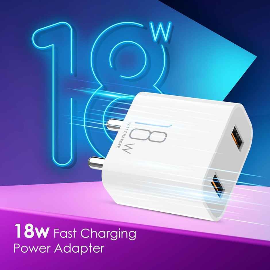 itel 181I Wall Adapter - Dual Output, Fast Charging,Compact Design & Free Type-C Cable(White)