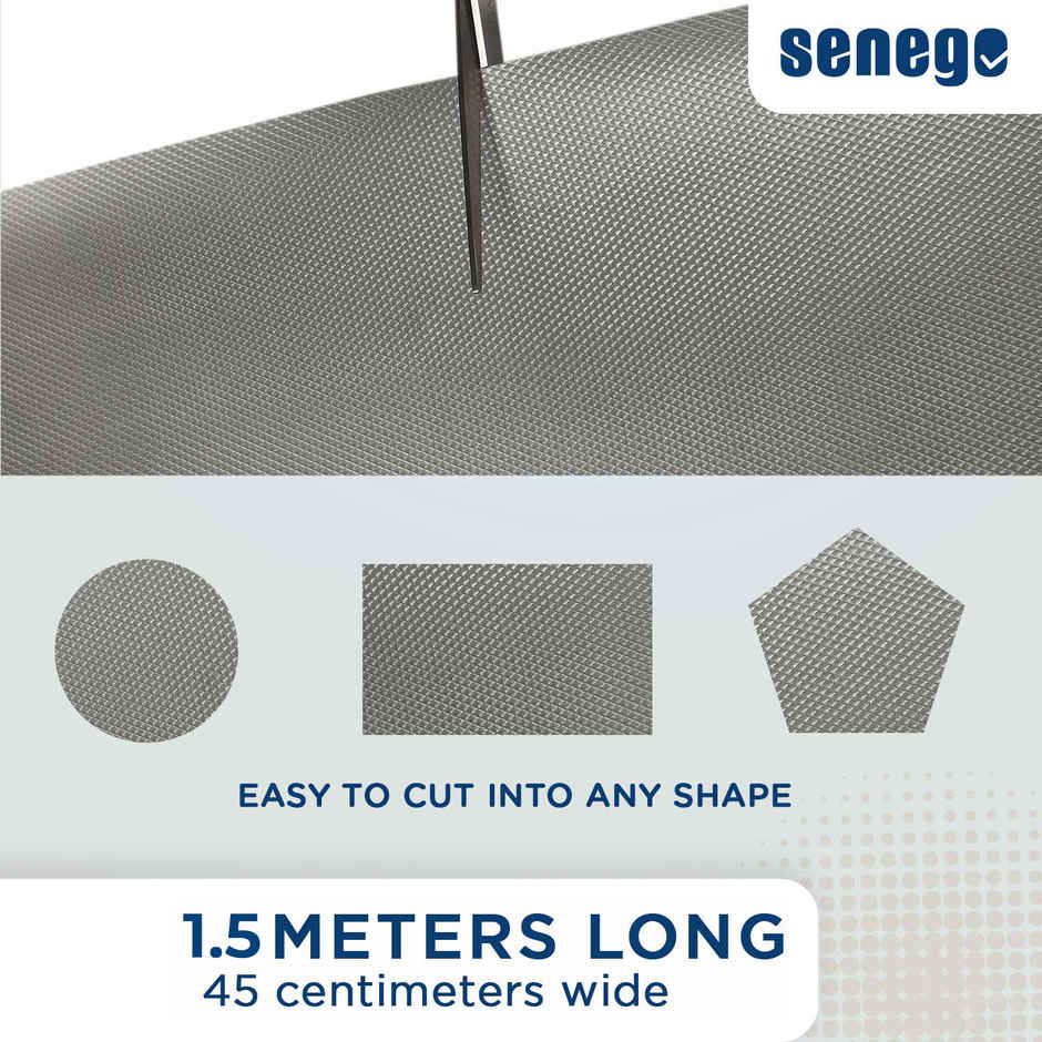 Senego Anti Slip Mat | 1.5m | Shelf Liner Mat for Kitchen/Cupboard/Drawers | 45 cm x 1.5 m | Grey | EVA, BPA Free