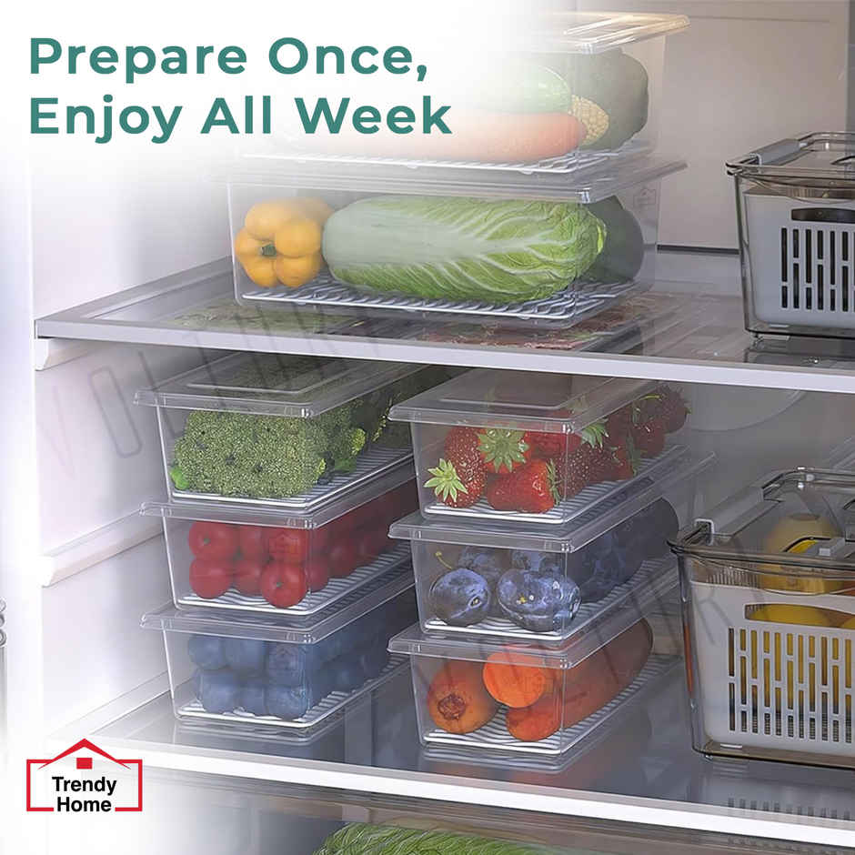 Senego Plastic Food Storage Fridge Airtight Containers With Lid And Drainer | 1.5 L - Transparent