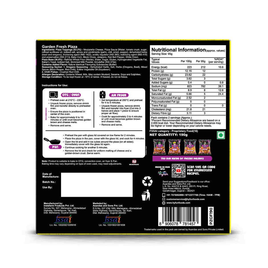 HyFun Garden Fresh Pizza | Thin Crust Base, Cheesy Snack | Frozen