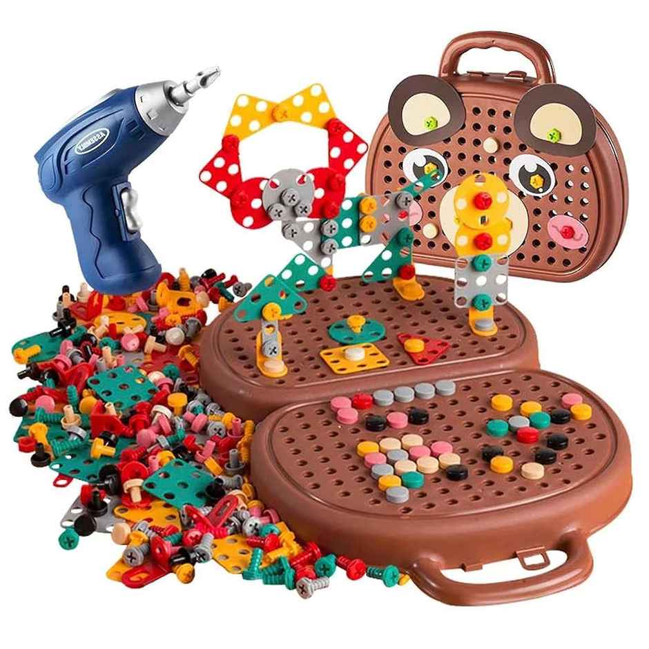 Kidology Electric Drill Screw Tool Set Creative Mosaic Puzzle Toy, 203 Pcs 3D Creativity Education