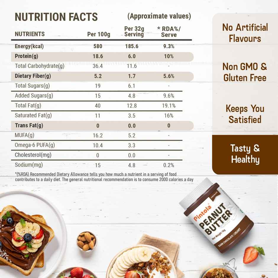 Pintola Peanut Butter Chocolate Flavour Creamy - 18.6G Protein & 5.2G Dietary Fiber