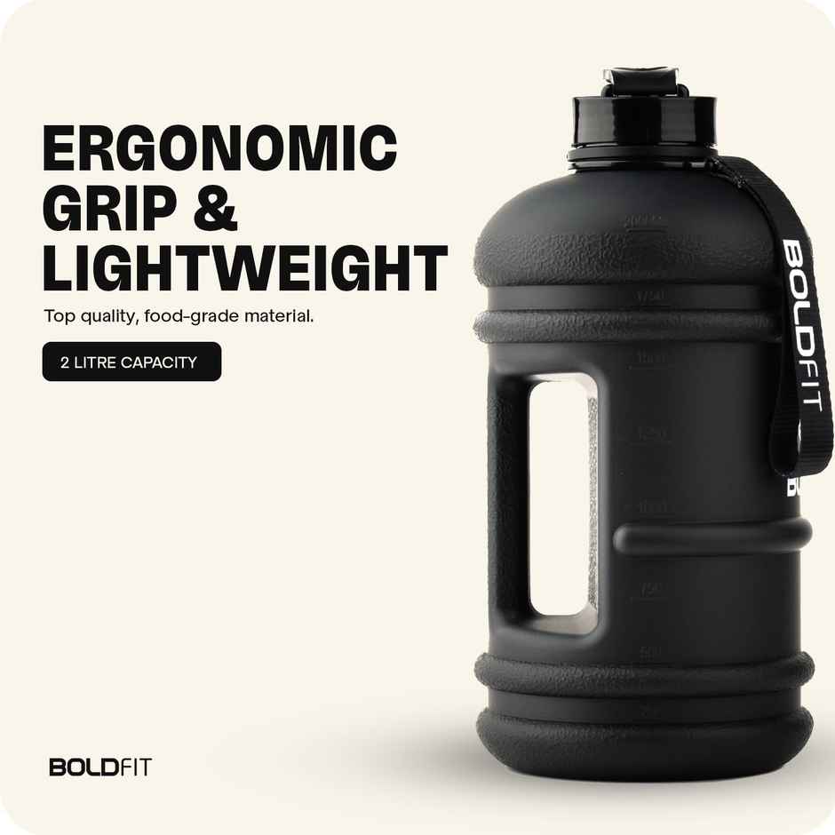 Boldfit 2 Litre Water Bottle For Gym Gallon Water Bottle 2+ | Gloss Black New