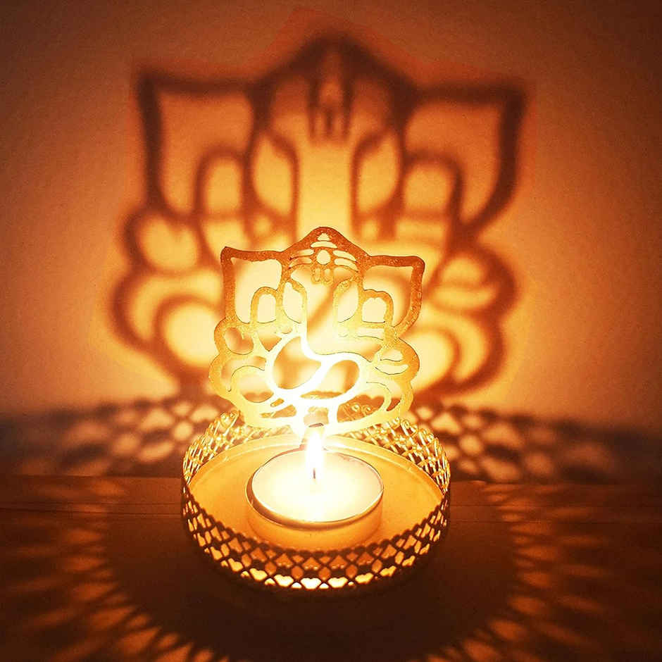 Shadow Ganesh Ji Tealight Candle Holder | Metal | Gold | Party Propz