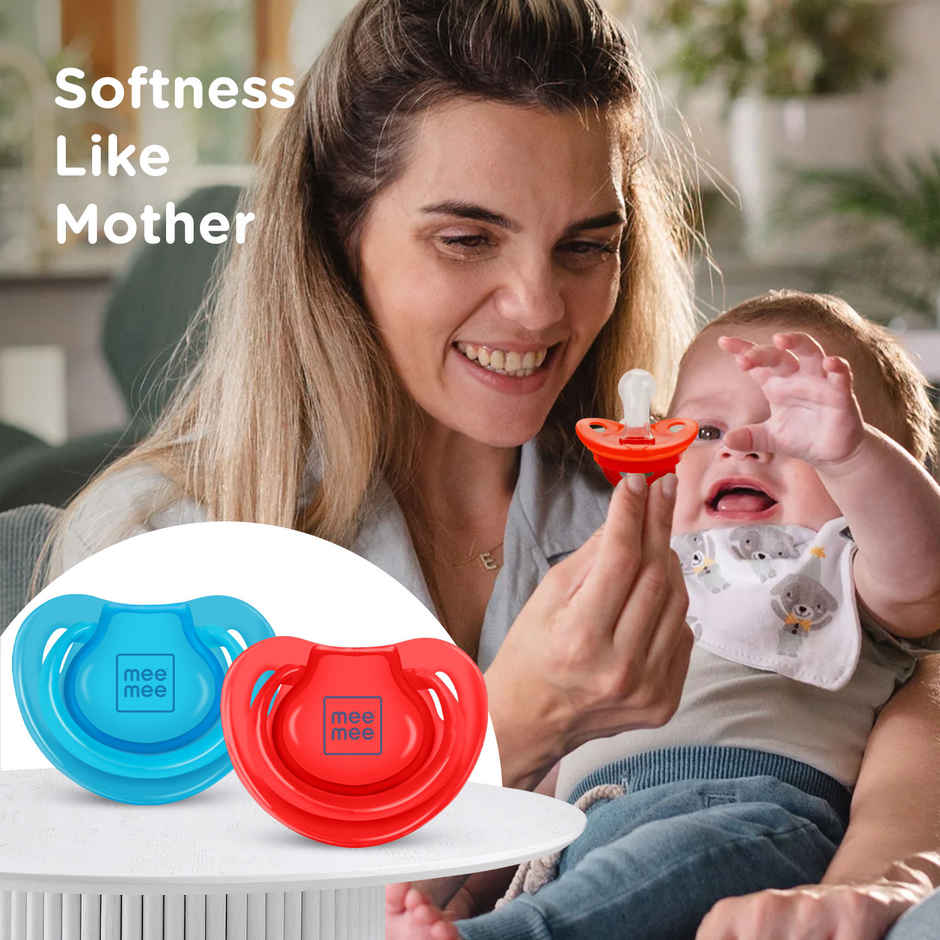 Mee Mee Baby Pacifier Ultra Light Soft Silicone Nipple | BPA Free | Red/Blue