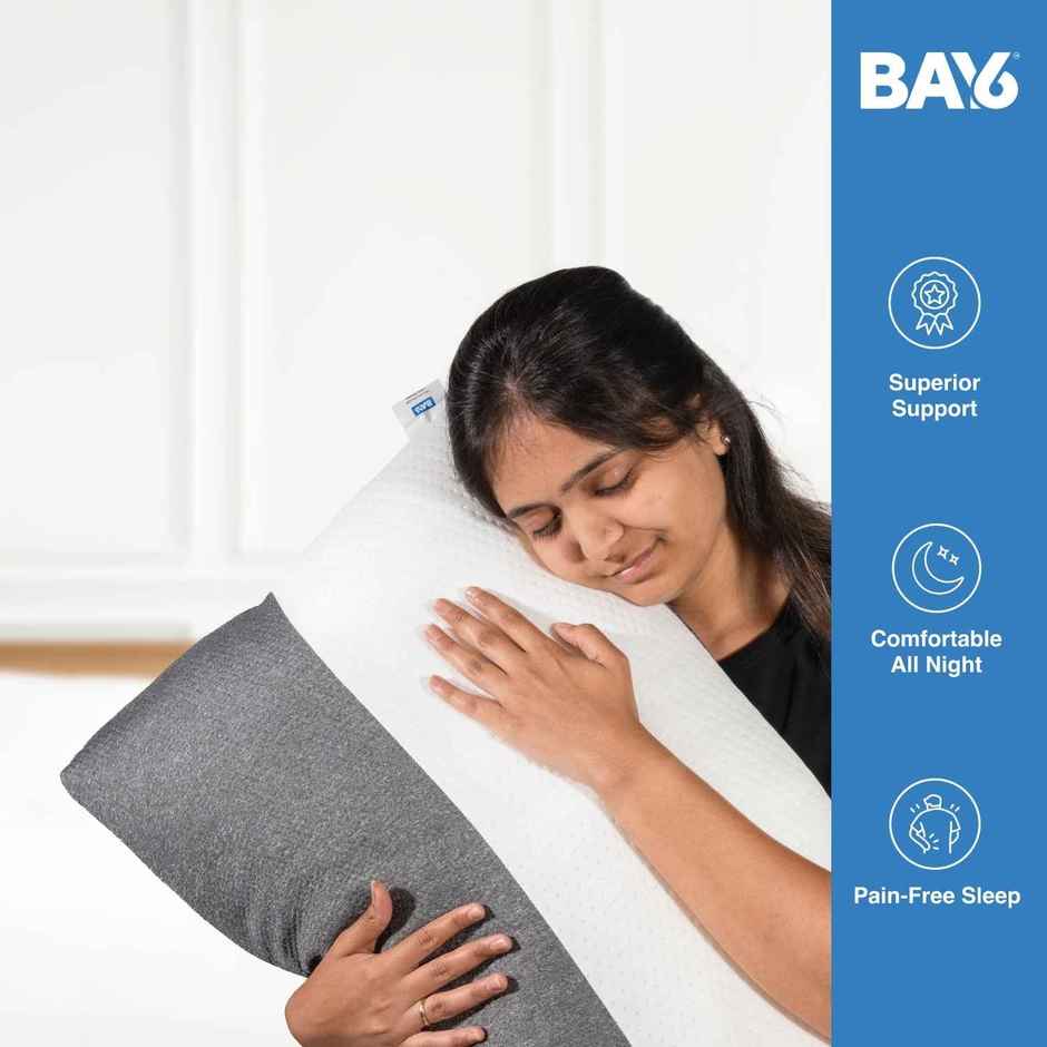 BAY6 Dual Tone Poly Knit Fiber Pillow - White & Grey, Premium Comfort | 68 X 45 cm