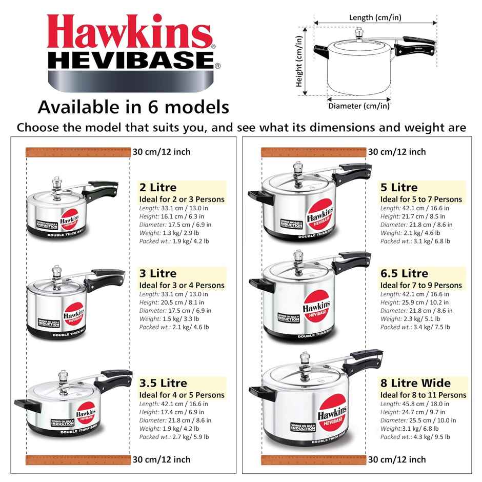 Hawkins 3 Litre Hevibase Pressure Cooker, Induction Inner Lid Cooker, Silver (Ih30)