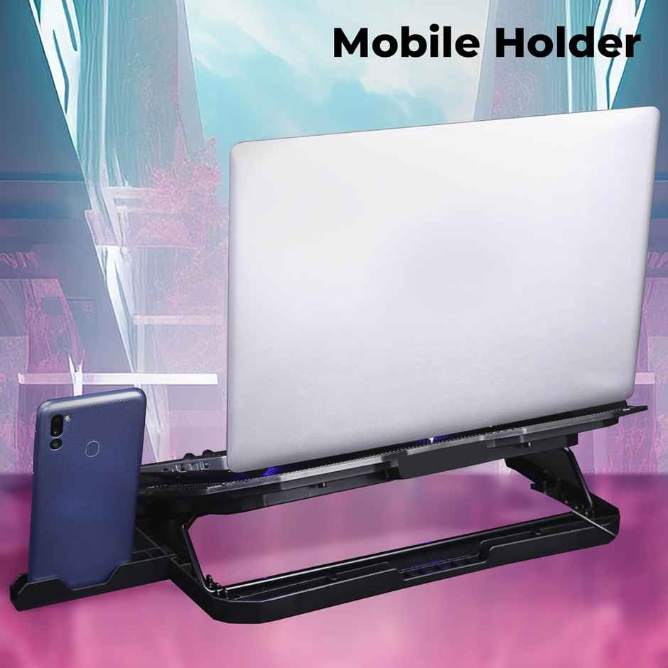 Zebronics NC5500D Powerful Laptop Cooler with Dual 125mm Fans, Silent Operation, Adjustable Fan Speed, Display, Controls, USB, 5 Step Retractable Stand and Mobile Holder - Black