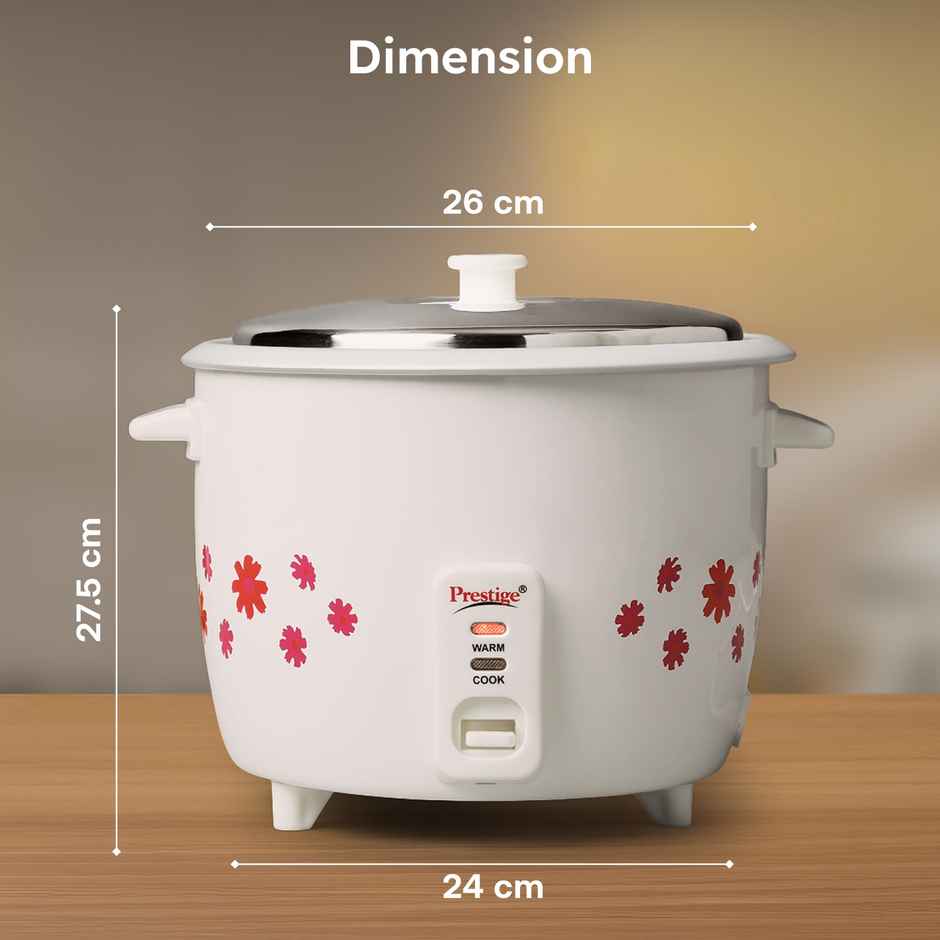 Prestige 1.8L Delight Electric Rice Cooker, 700 Watts, Cool Touch Handles, 1Y Warranty, White & Grey