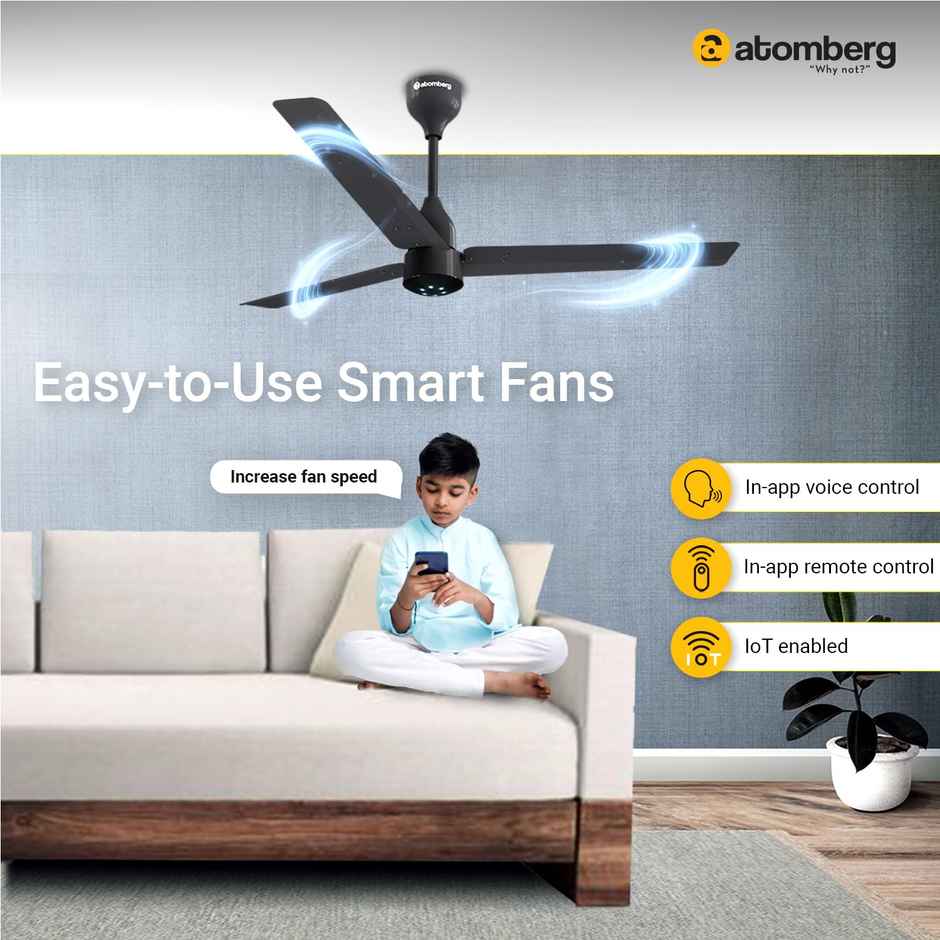 Atomberg Renesa Smart BLDC Ceiling Fan, 1200mm, with IoT & Remote, LED Indicators, Pebble Grey
