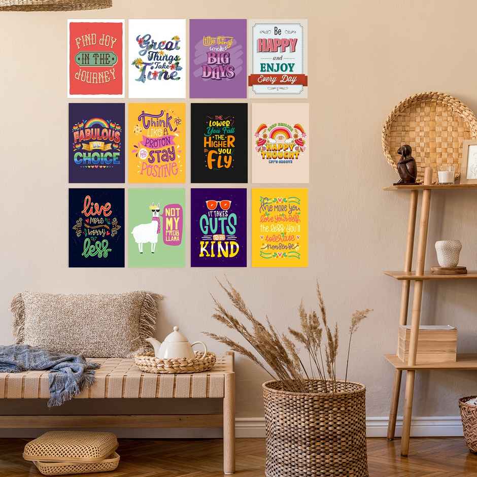 Paper Plane Design Good Vibes Inpiratinal Quotes Wall Posters | Set Of 12 | Size 29 x 21 cm | D6