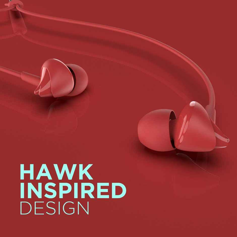 boAt BassHeads 100 Wired Earphones with Hawk Inspired Design, Super Extra Bass & Mic (Furious Red)