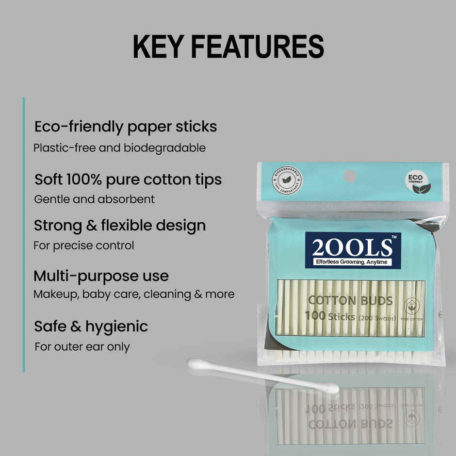 2OOLS Cotton Buds, Swab for Personal Hygiene and Beauty 100 Sticks Pouch (TSCS8002)