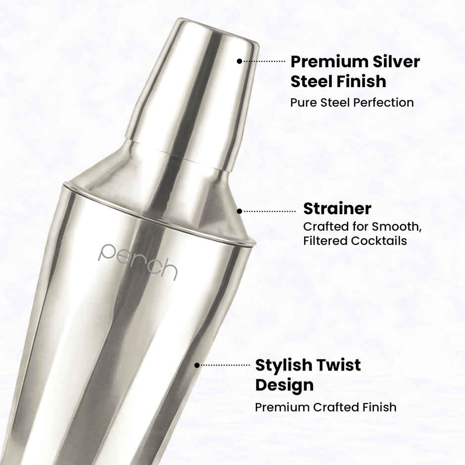 Perch Regular Twist Cocktail Shaker | 750 ml Stainless Steel | Silver