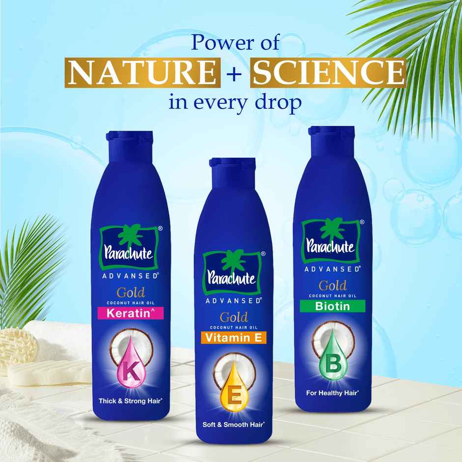 Parachute Advansed Gold Vitamin E Coconut Hair Oil| Long & Soft Hair| No Paraben & Silicones