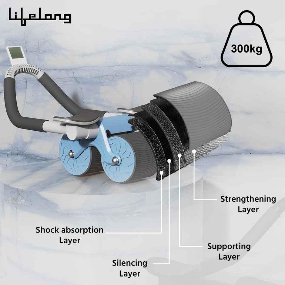 Lifelong Automatic Rebound Ab Roller with Display and knee pad | Blue
