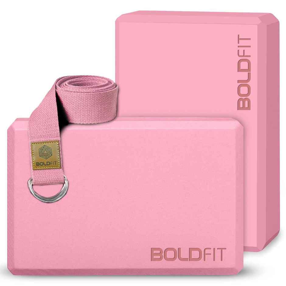 Boldfit Yoga Blocks High Density Foam Yoga Brick For Stretching Pink Set