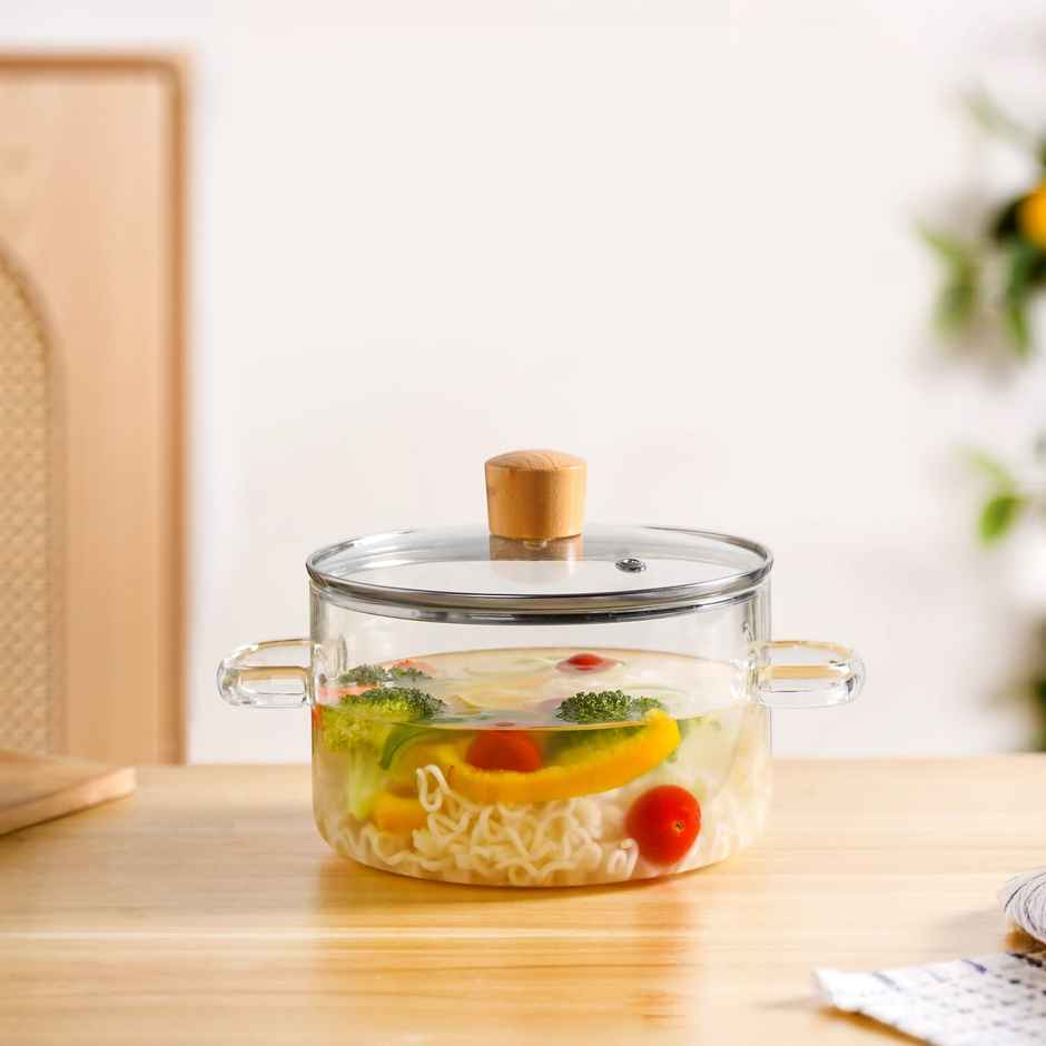 Nestasia Clear Borosilicate Glass Cooking Pot with Lid | 1800 ml