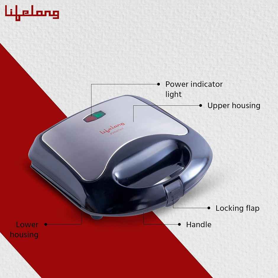 Lifelong Belgian Waffle & Sandwich Maker (Black, 750W)