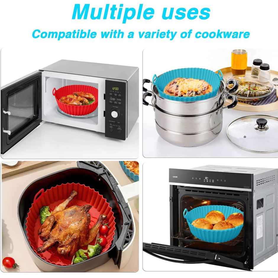 Clazkit Air Fryer Liners I Silicone Pot with Ear Handles(8 inch, Pack of 1) - Assorted