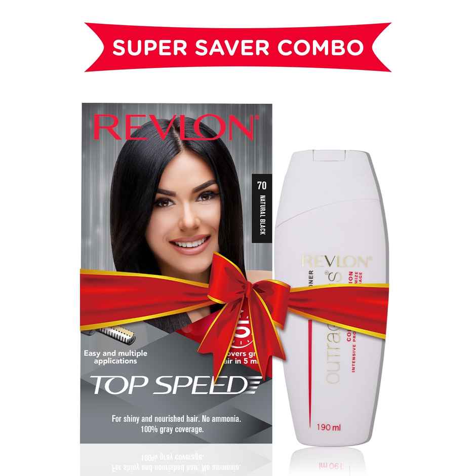 Revlon Top Speed Hair Color For Woman - Natural Black 70 (with Outrageous Conditioner)