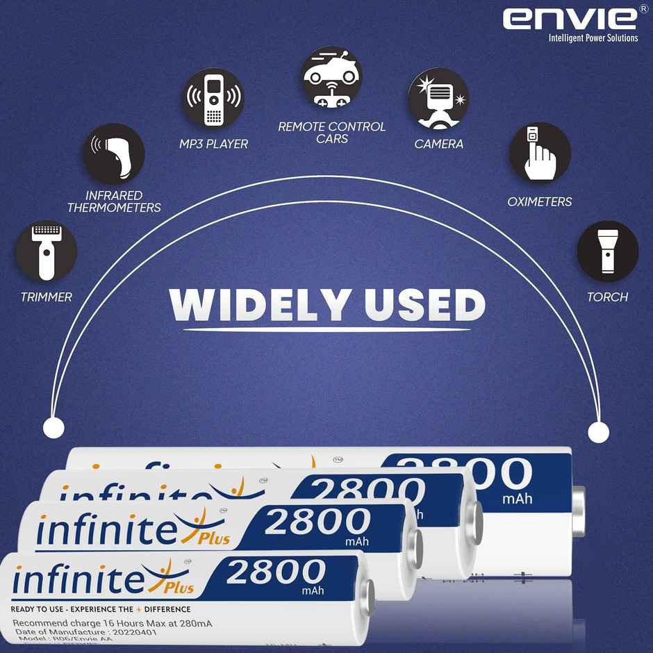 Envie Infinite Plus AA High Capacity 2800 mAh Ni-MH Rechargeable Battery (Pack of 4) | AA2800RTU4PL