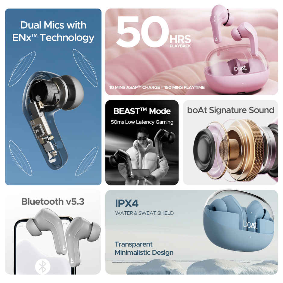 boAt Airdopes 311 Pro in Ear TWS Earbuds with mic, ANC, 50H Battery, Fast Charge, Dual Mics ENx Tech, Transparent LID, Low Latency, IPX4, IWP Tech, BT v5.3 - Space Grey