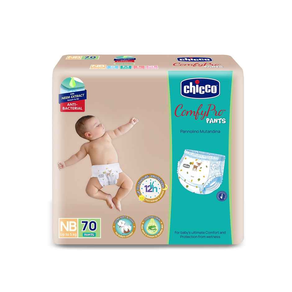 Chicco ComfyPro Premium Baby Diapers | Pant Style | NB | 70 Pcs