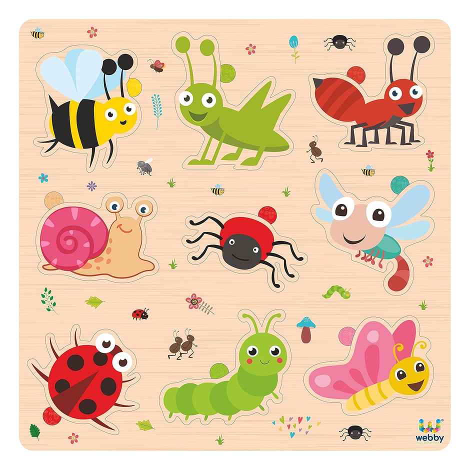 Webby Wooden Insects Montessori Educational Pre-School Puzzle Board Toy for Kids