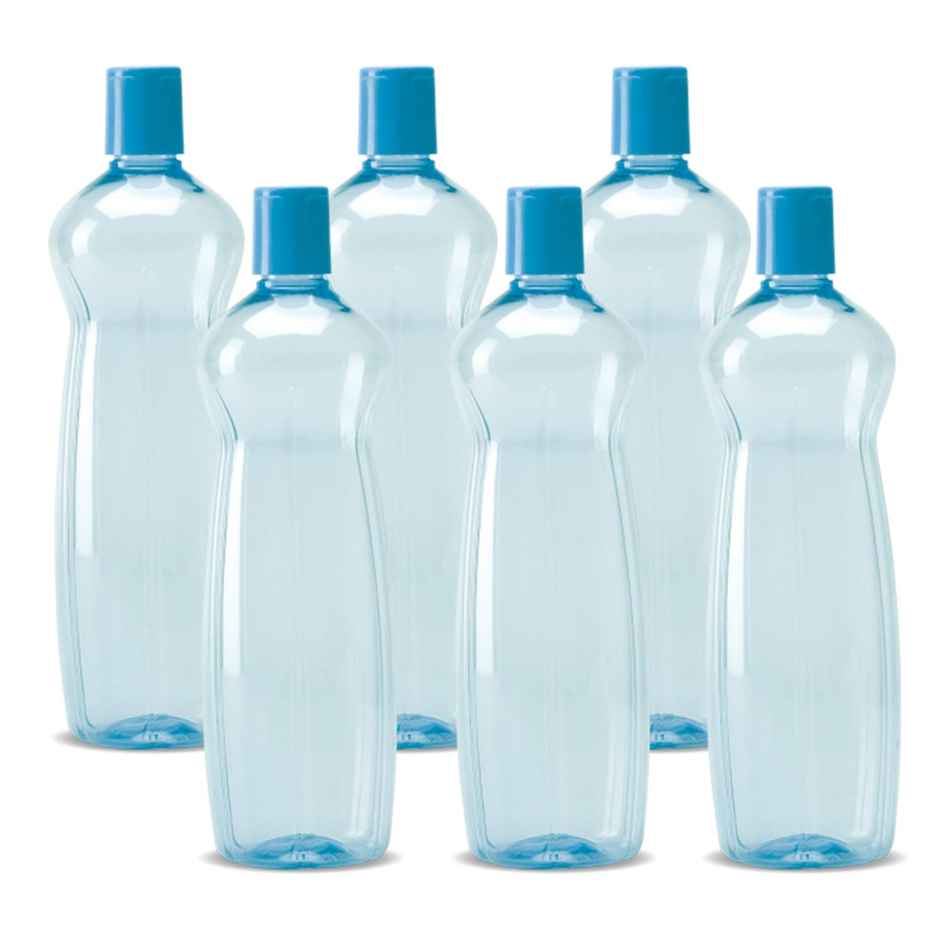 Milton Pacific Pack Of 6 Water Bottles | 1 L Each | Reusable Plastic Fridge Bottle Set | Blue